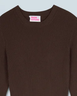FROM FUTURE Robe Longue Manche Longue Chocolat Hot