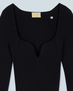 FROM FUTURE Robe Longue Manche Longue Decolleté Coeur Noir Store