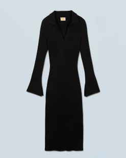 FROM FUTURE Robe Longue Manche Longue Col Polo Noir Best Sale