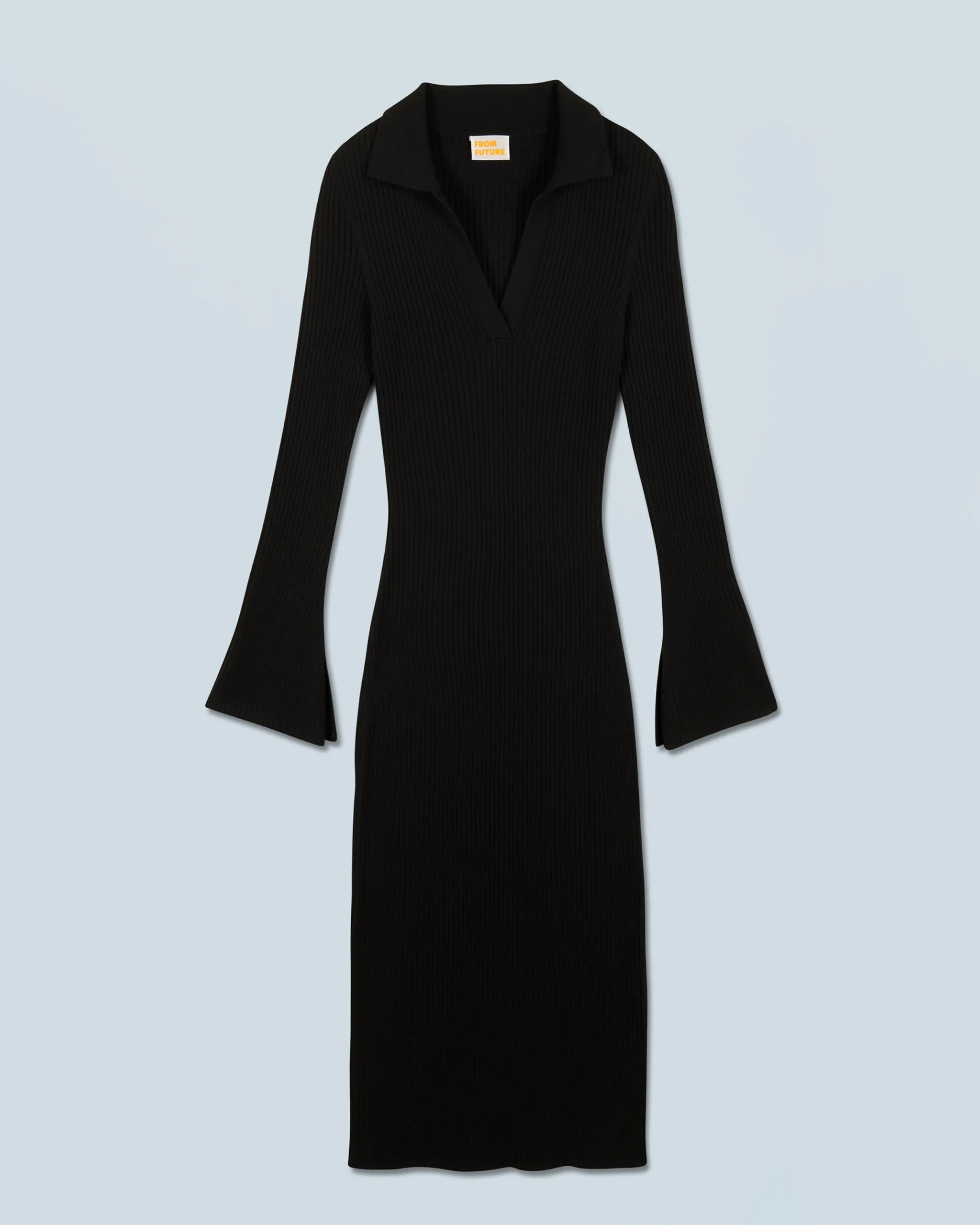 FROM FUTURE Robe Longue Manche Longue Col Polo Noir Best Sale