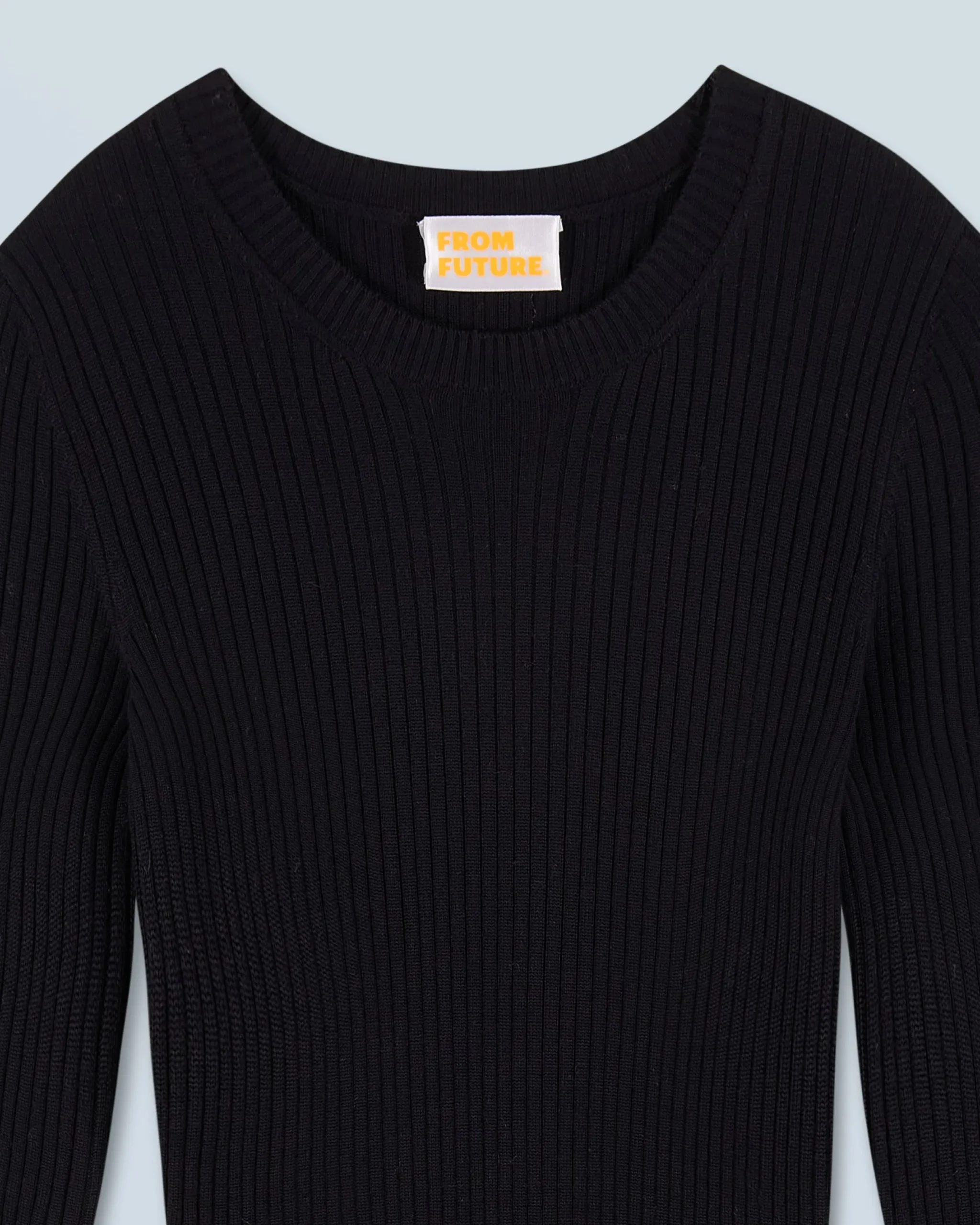 FROM FUTURE Robe Longue Manche Longue à Cotes Fendue Noir Best Sale