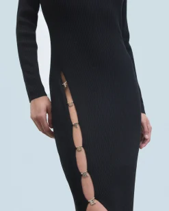 FROM FUTURE Robe Longue Manches Longues Noir Sale