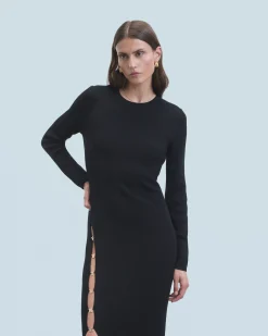FROM FUTURE Robe Longue Manches Longues Noir Sale