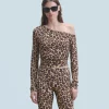 FROM FUTURE Top Asymetrique Jersey HotLeopard New