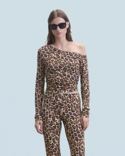 FROM FUTURE Top Asymetrique Jersey HotLeopard New