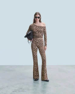 FROM FUTURE Top Asymetrique Jersey HotLeopard New