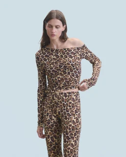 FROM FUTURE Top Asymetrique Jersey HotLeopard New