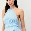 FROM FUTURE Top Bretelle Popeline BabyBlue Sale