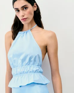 FROM FUTURE Top Bretelle Popeline BabyBlue Sale