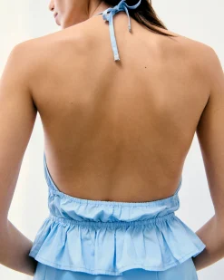 FROM FUTURE Top Bretelle Popeline BabyBlue Sale