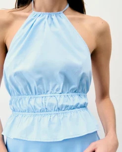 FROM FUTURE Top Bretelle Popeline BabyBlue Sale