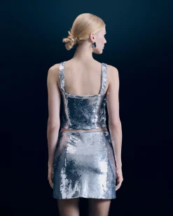 FROM FUTURE Top Bretelle Sequins Silver Store