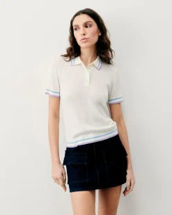 FROM FUTURE Top Manches Courtes Bandes Bicolores Ecru Flash Sale