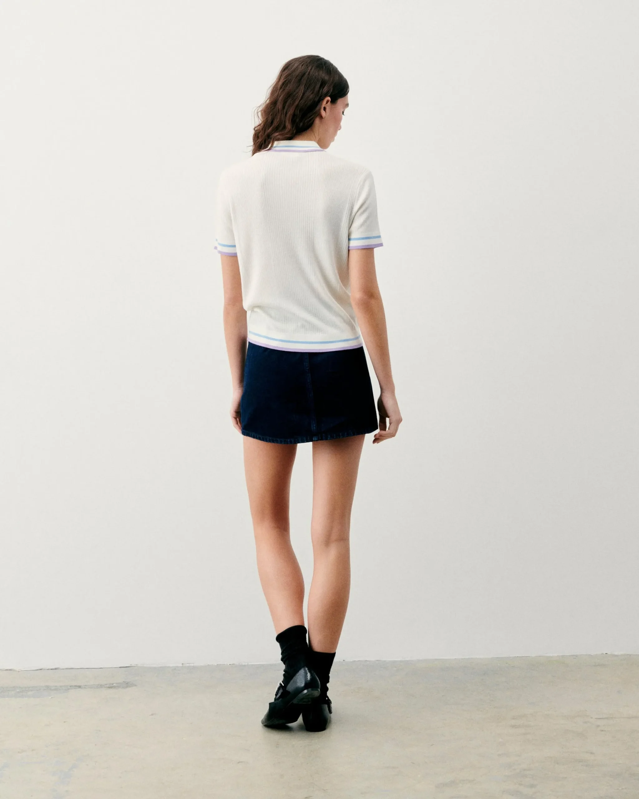 FROM FUTURE Top Manches Courtes Bandes Bicolores Ecru Flash Sale