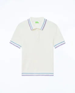 FROM FUTURE Top Manches Courtes Bandes Bicolores Ecru Flash Sale
