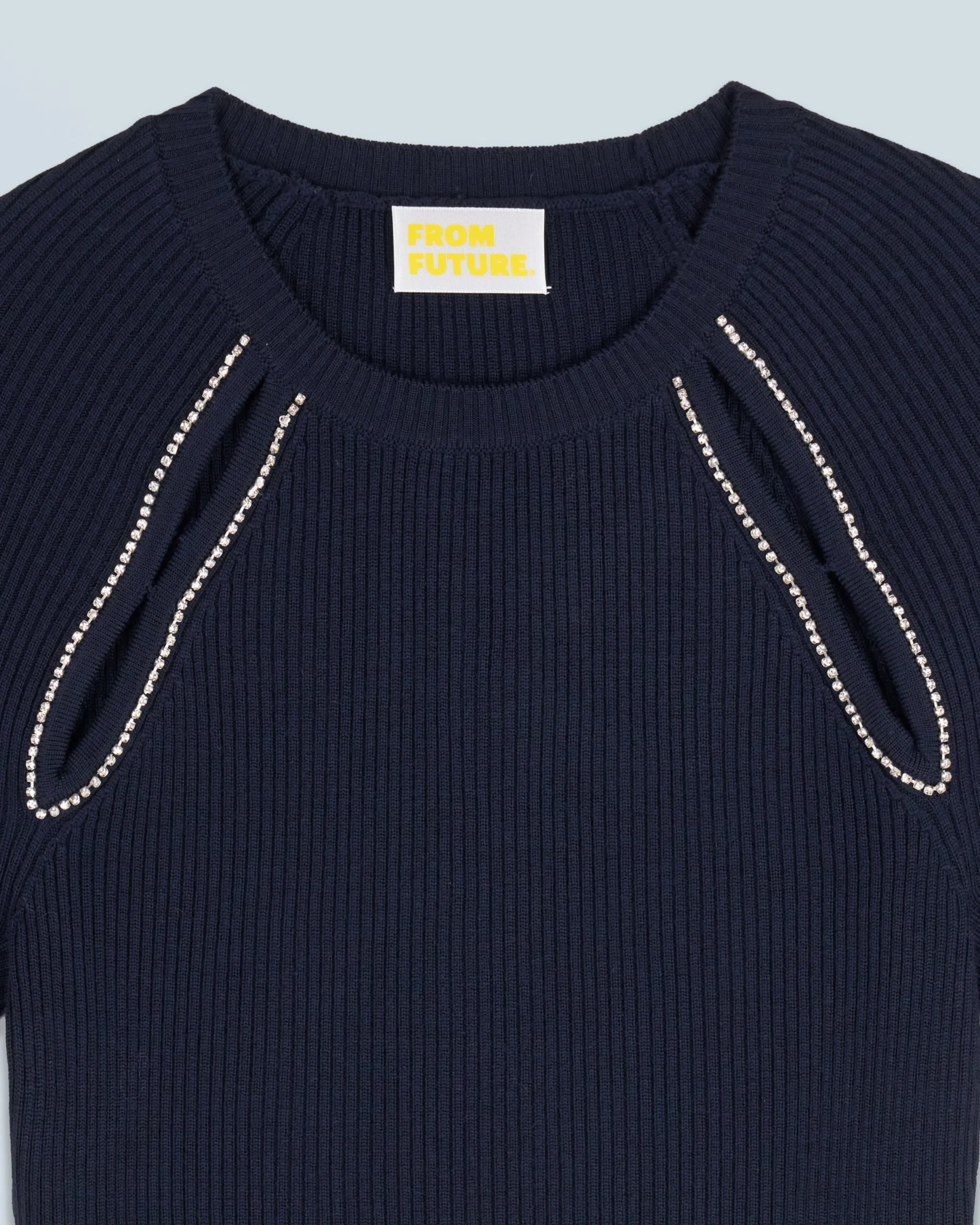 FROM FUTURE Top Manches Courtes Ouvertures et Broderies Navy Best Sale