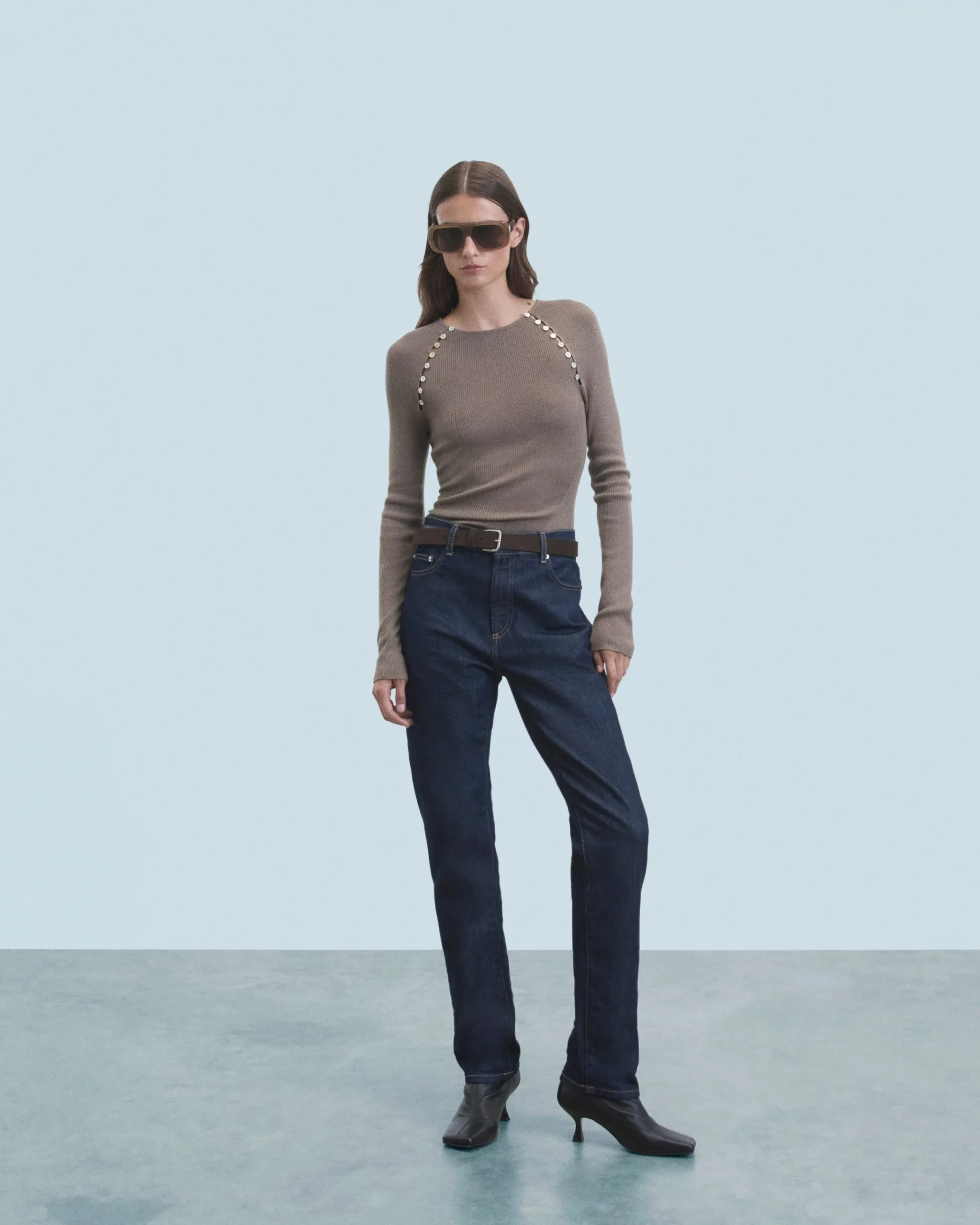 FROM FUTURE Top Manches Longues Taupe Fashion