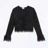 FROM FUTURE Top Manches Longues Bords Dentelle Noir Outlet