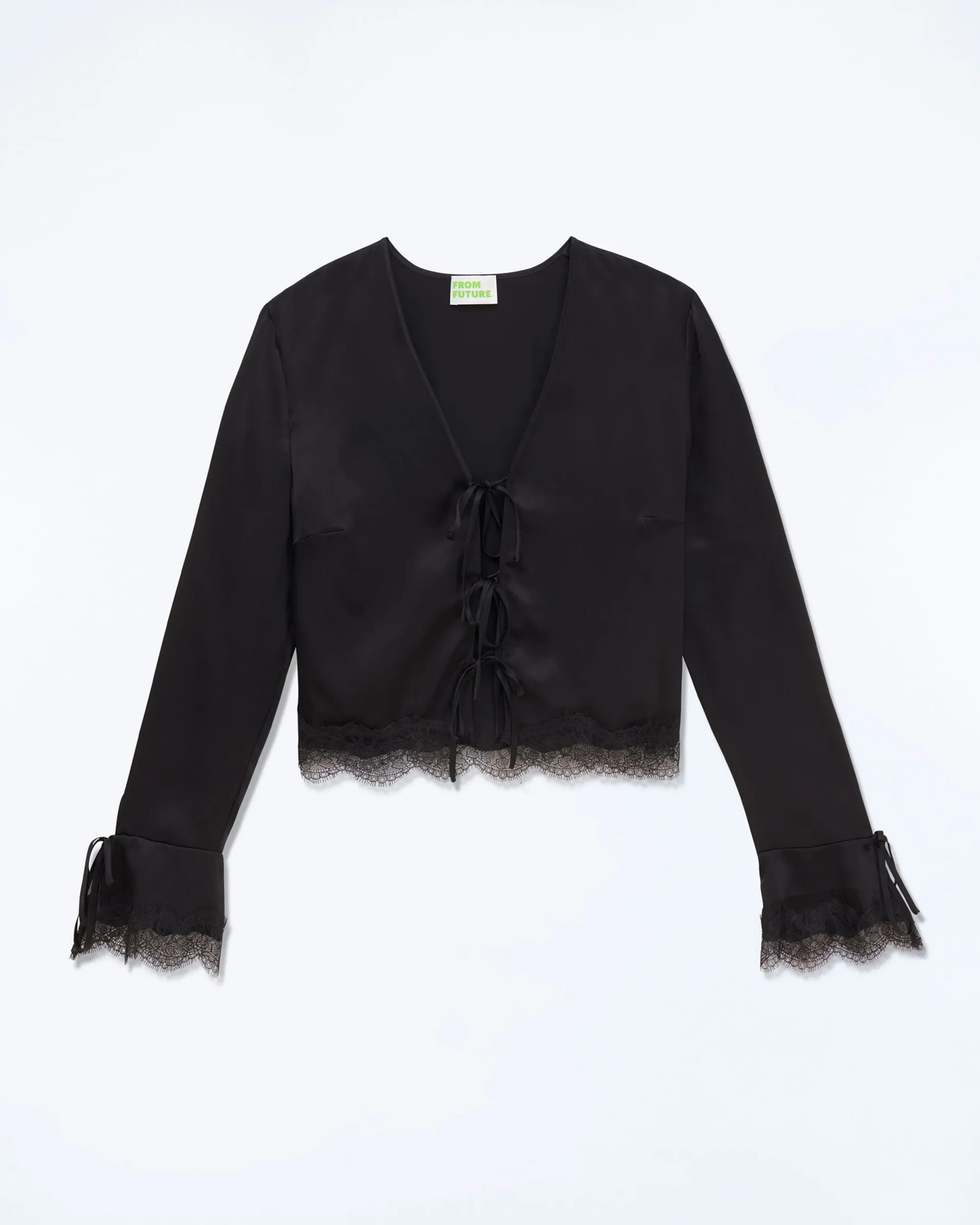 FROM FUTURE Top Manches Longues Bords Dentelle Noir Outlet