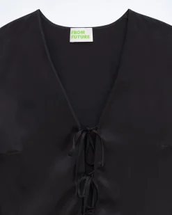 FROM FUTURE Top Manches Longues Bords Dentelle Noir Outlet