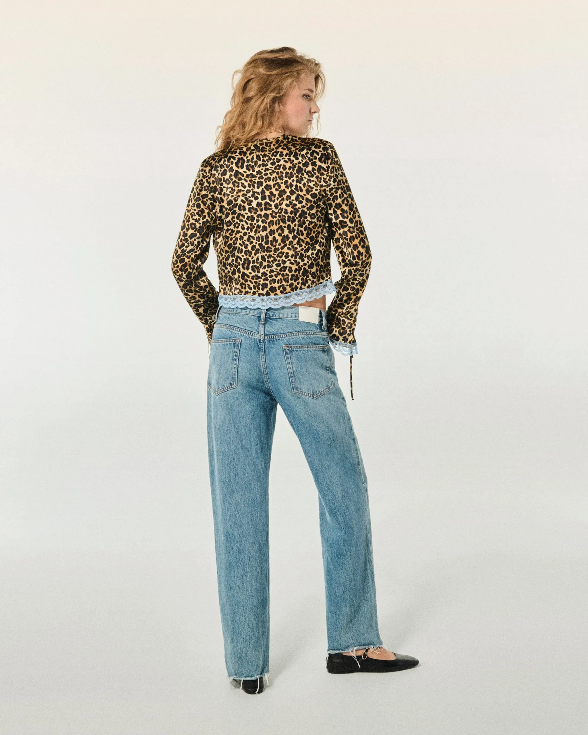FROM FUTURE Top Manches Longues Bords Dentelle WinterLeopard Sale