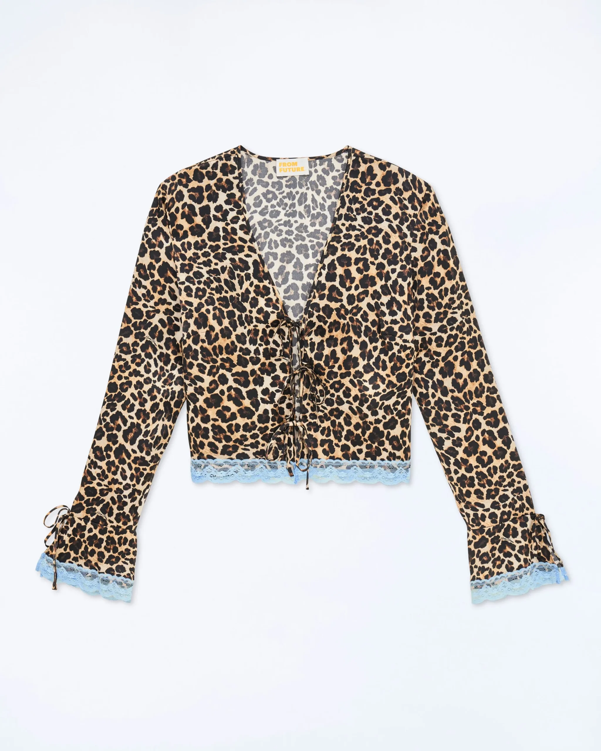 FROM FUTURE Top Manches Longues Bords Dentelle WinterLeopard Sale