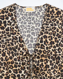 FROM FUTURE Top Manches Longues Bords Dentelle WinterLeopard Sale