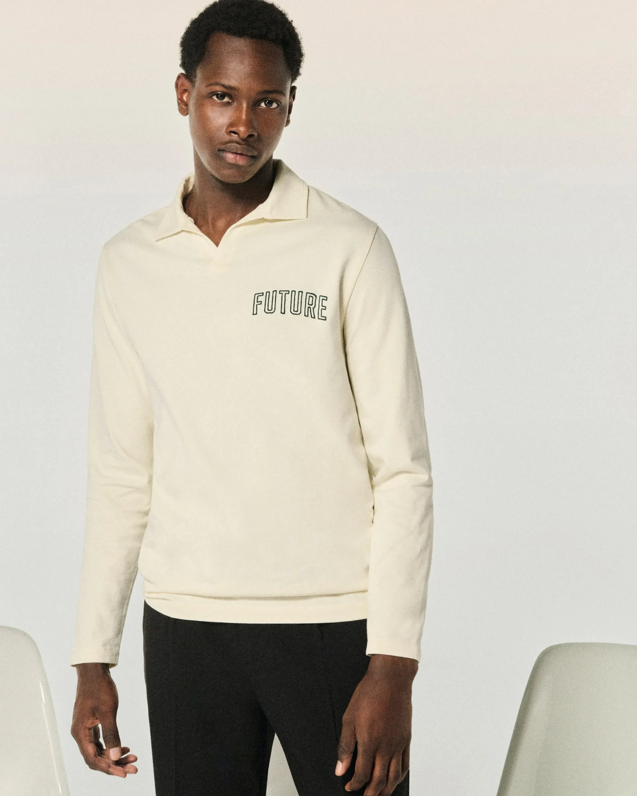 FROM FUTURE T-shirt Col Polo Future Ecru Cheap