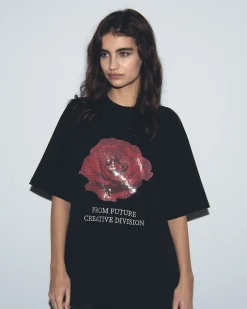 FROM FUTURE T-shirt Col Rond Manches Courtes Rose Noir Shop