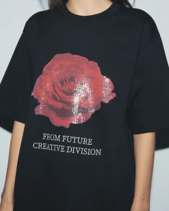 FROM FUTURE T-shirt Col Rond Manches Courtes Rose Noir Shop