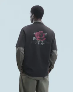 FROM FUTURE T-shirt Col Rond Manches Courtes Roses WashedBlack Store