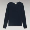 FROM FUTURE T-Shirt Col V Basique Manches Longues Navy Cheap