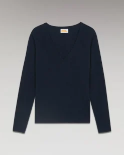 FROM FUTURE T-Shirt Col V Basique Manches Longues Navy Cheap