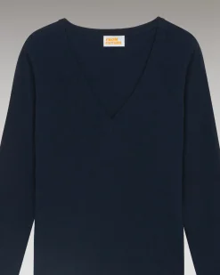 FROM FUTURE T-Shirt Col V Basique Manches Longues Navy Cheap