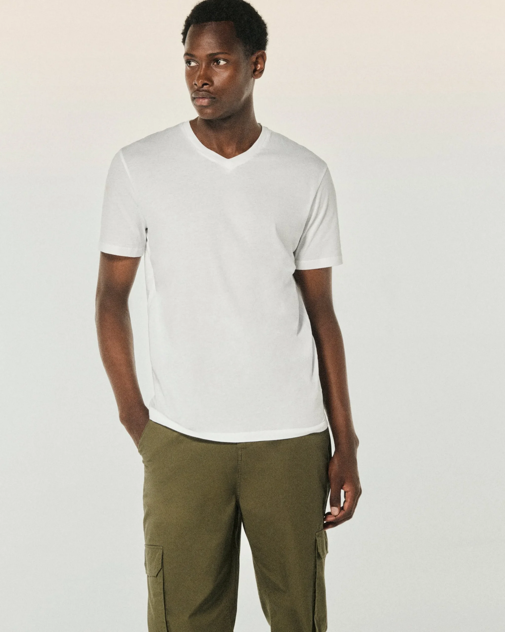 FROM FUTURE T-shirt Col V Manches Courtes Blanc New