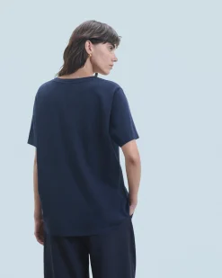 FROM FUTURE T-shirt Col V Manches Courtes Navy Fashion