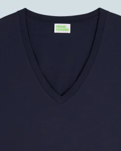 FROM FUTURE T-shirt Col V Manches Courtes Navy Fashion